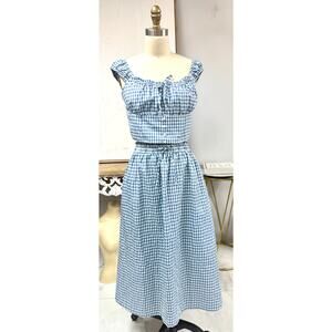 NWT Monteau Los Angeles 2 Piece Blue Gingham Cottagecore Picnic Co Ord Set Sz L